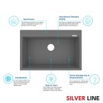 German Quartz Double Bowl Kitchen Sink with Faucet Hole & Drainboard - Slate (46" x 20" x 9") - features