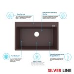 German Quartz Double Bowl Kitchen Sink with Faucet Hole & Drainboard - Coffee (46" x 20" x 9") - features