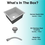 German Quartz Single Bowl Kitchen Sink - Crater (18" x 16" x 8") - box contents