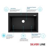 German Quartz Double Bowl Kitchen Sink with Faucet Hole & Drainboard - Starry Night (46" x 20" x 9") - features