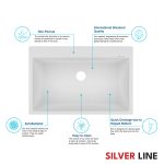 German Quartz Double Bowl Kitchen Sink with Faucet Hole & Drainboard - Snow White (46" x 20" x 9") - features