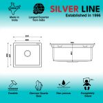German Quartz Single Bowl Kitchen Sink - Snow White (21" x 18" x 8") - technical drawing