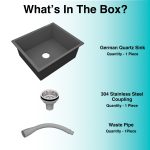 German Quartz Single Bowl Kitchen Sink - Slate (21" x 18" x 8") - box contents
