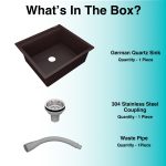 German Quartz Single Bowl Kitchen Sink with Faucet Deck- Coffee (22" x 20" x 8") - box contents