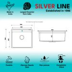 German Quartz Single Bowl Kitchen Sink with Faucet Deck- Snow White (22" x 20" x 8") - technical drawing