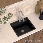 German Quartz Single Bowl Kitchen Sink with Faucet Deck- Midnight Black (22" x 20" x 8") - lifestyle