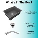 German Quartz Single Bowl Kitchen Sink - Slate (24" x 18" x 8") - box contents