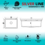 German Quartz Single Bowl Kitchen Sink - Snow White (24" x 18" x 8") - technical drawing