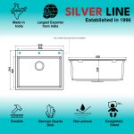 German Quartz Single Bowl Kitchen Sink with Faucet Deck- Snow White (24" x 20" x 9") - technical drawing