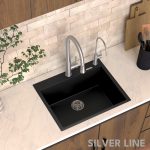 German Quartz Single Bowl Kitchen Sink with Faucet Deck- Midnight Black (24" x 20" x 9") - lifestyle