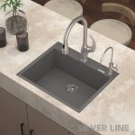 German Quartz Single Bowl Kitchen Sink with Faucet Deck- Slate (24" x 20" x 9") - lifestyle