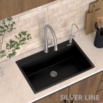 German Quartz Single Bowl Kitchen Sink with Faucet Deck- Midnight Black (31" x 20" x 9") - lifestyle