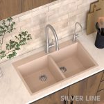 German Quartz Double Bowl Kitchen Sink with Faucet Deck - Cornflakes (34" x 20" x 9") - lifestyle