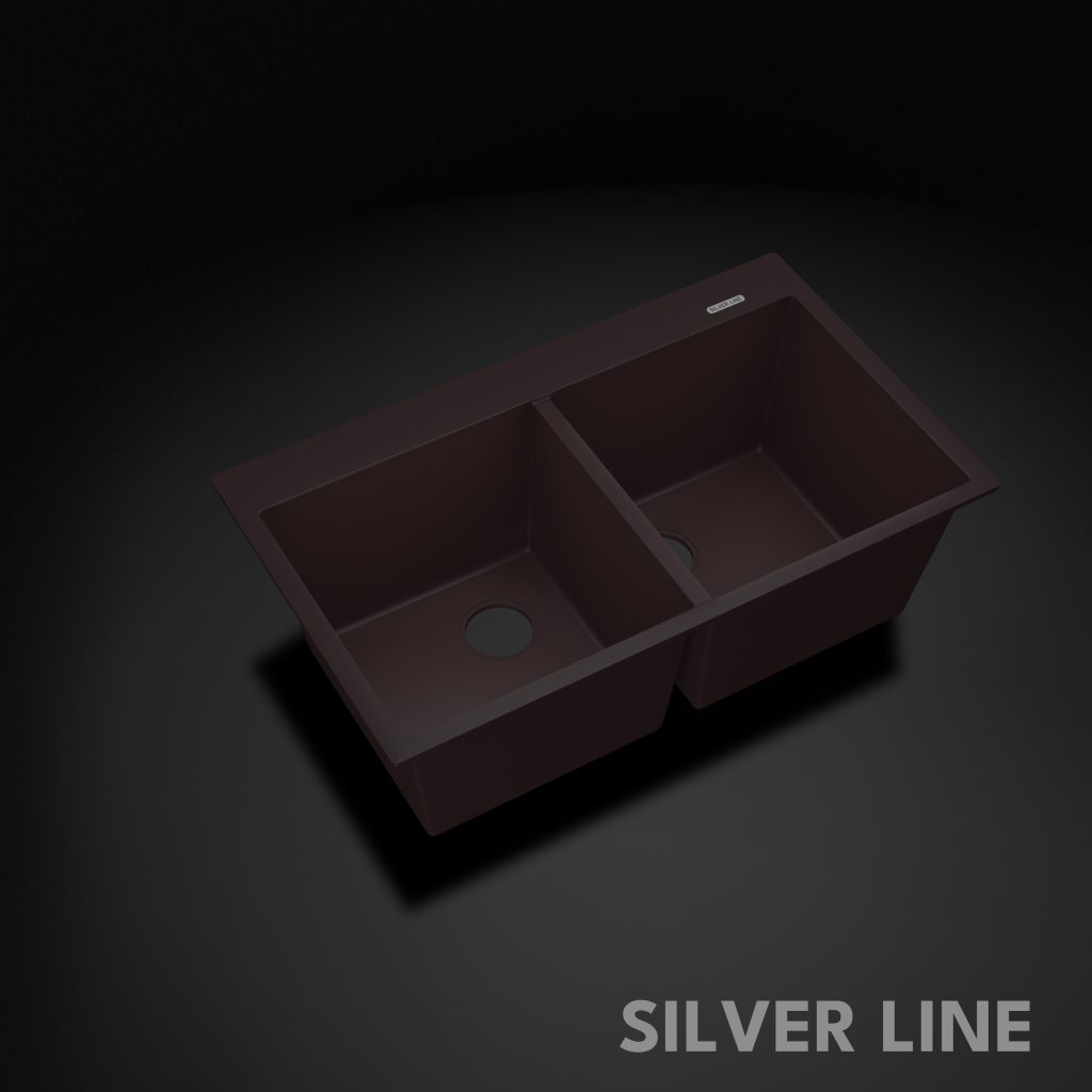 German Quartz Double Bowl Kitchen Sink with Faucet Deck - Coffee (34" x 20" x 9") - main product image