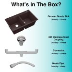 German Quartz Double Bowl Kitchen Sink with Faucet Deck - Coffee (34" x 20" x 9") - box contents