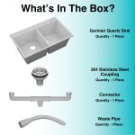 German Quartz Double Bowl Kitchen Sink with Faucet Deck - Crater (34" x 20" x 9") - box contents