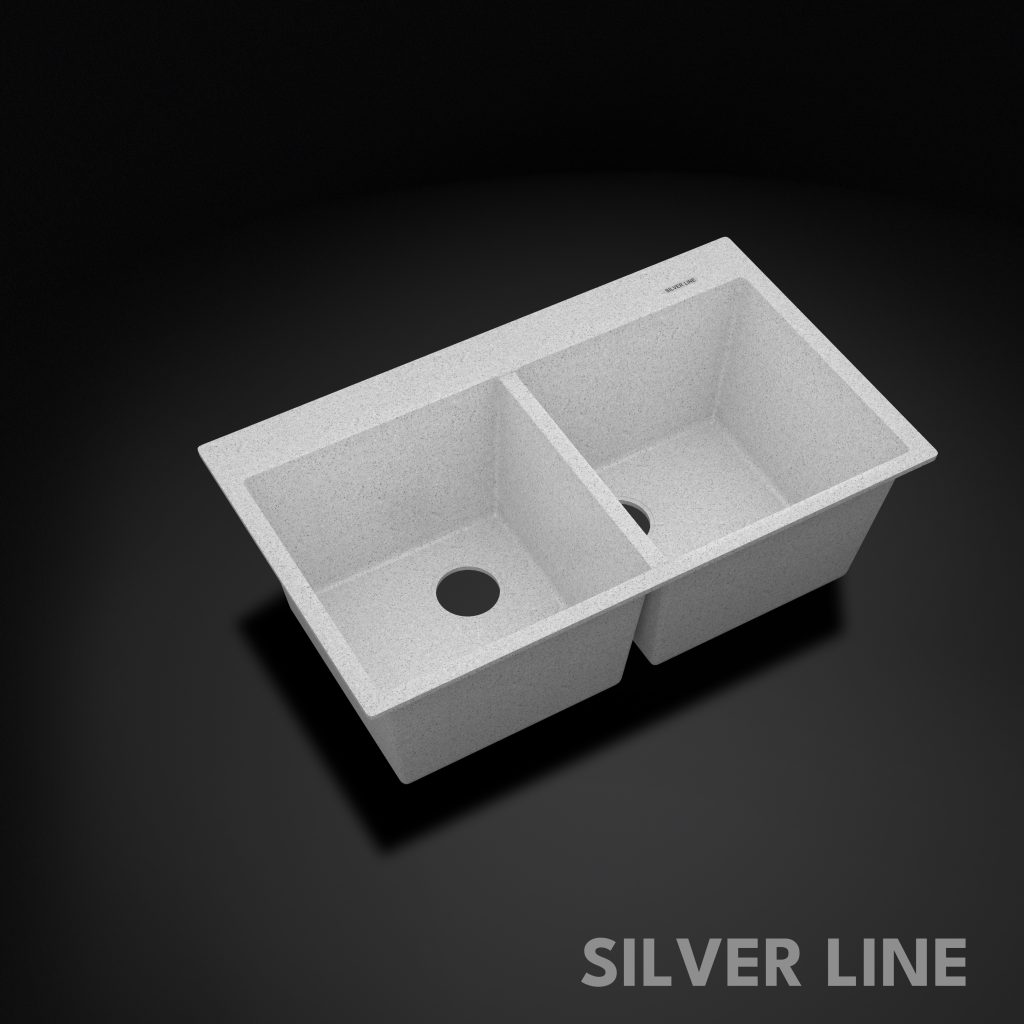 German Quartz Double Bowl Kitchen Sink with Faucet Deck - Crater (34" x 20" x 9") - main product image