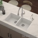 German Quartz Double Bowl Kitchen Sink with Faucet Deck - Crater (34" x 20" x 9") - lifestyle