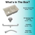 German Quartz Double Bowl Kitchen Sink with Faucet Deck - Ivory (34" x 20" x 9") - box contents