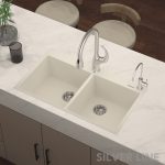 German Quartz Double Bowl Kitchen Sink with Faucet Deck - Ivory (34" x 20" x 9") - lifestyle