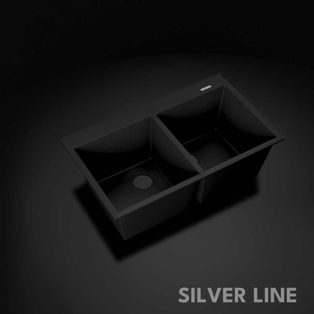 German Quartz Double Bowl Kitchen Sink with Faucet Deck - Midnight Black (34" x 20" x 9") - main product image