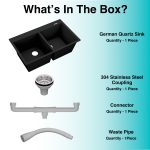 German Quartz Double Bowl Kitchen Sink with Faucet Deck - Starry Night (34" x 20" x 9") - box contents