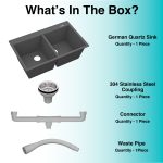 German Quartz Double Bowl Kitchen Sink with Faucet Deck - Slate (34" x 20" x 9") - box contents