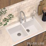 German Quartz Double Bowl Kitchen Sink with Faucet Deck - Snow White (34" x 20" x 9") - lifestyle