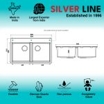 German Quartz Double Bowl Kitchen Sink with Faucet Deck - Snow White (34" x 20" x 9") - technical drawing