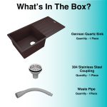 German Quartz Single Bowl Kitchen Sink with Drain Board - Coffee (36" x 18" x 9") - box contents
