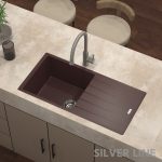 German Quartz Single Bowl Kitchen Sink with Drain Board - Coffee (36" x 18" x 9") - lifestyle