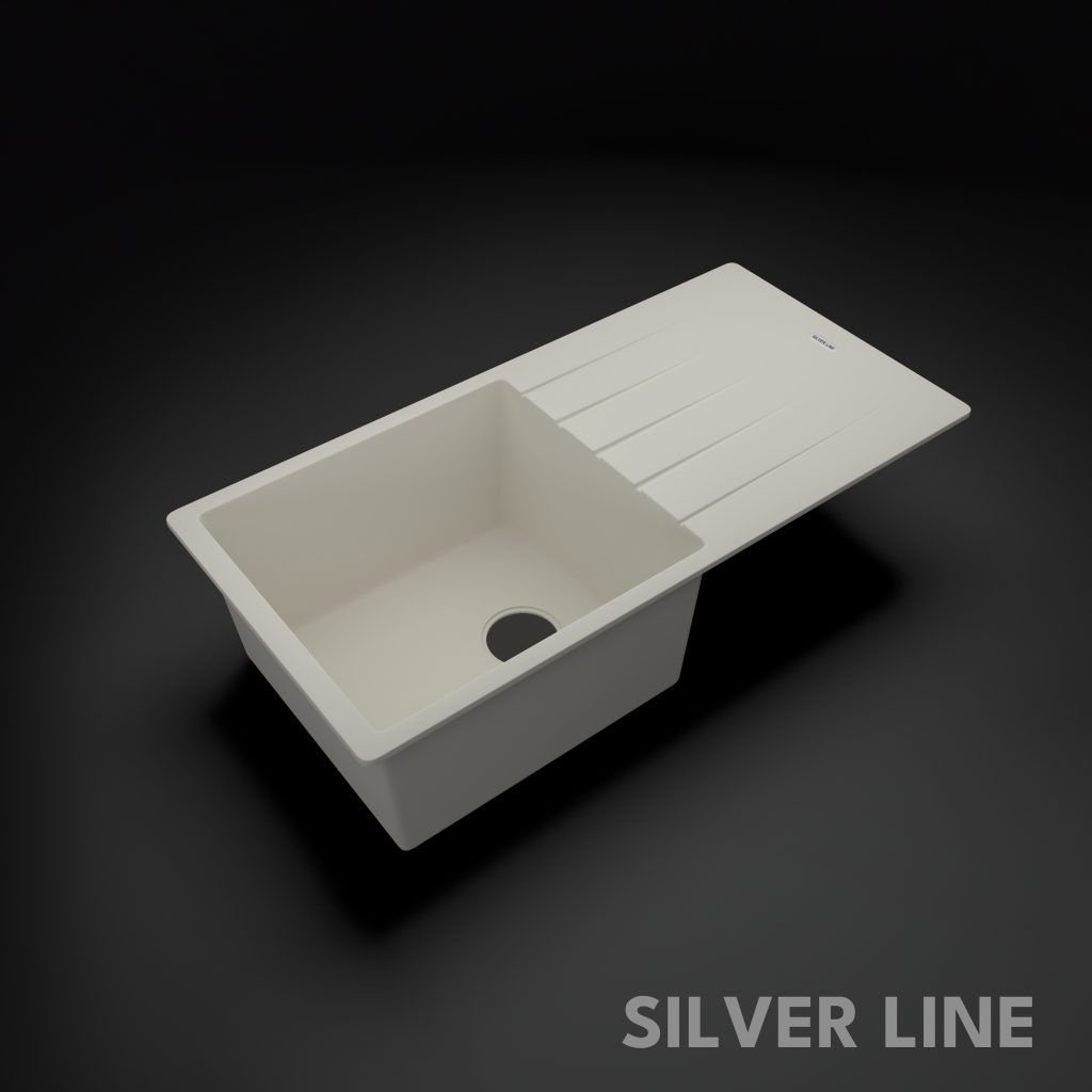 German Quartz Single Bowl Kitchen Sink with Drain Board - Ivory (36" x 18" x 9") - main product image