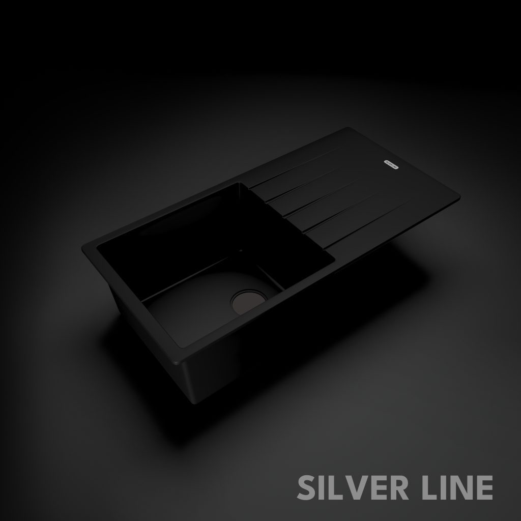 German Quartz Single Bowl Kitchen Sink with Drain Board - Midnight Black (36" x 18" x 9") - main product image