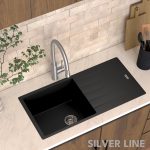 German Quartz Single Bowl Kitchen Sink with Drain Board - Midnight Black (36" x 18" x 9") - lifestyle