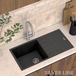 German Quartz Single Bowl Kitchen Sink with Drain Board - Starry Night (36" x 18" x 9") - lifestyle