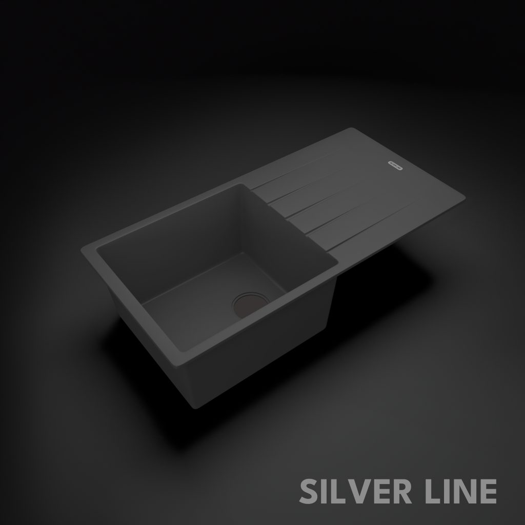 German Quartz Single Bowl Kitchen Sink with Drain Board - Slate (36" x 18" x 9") - main product image