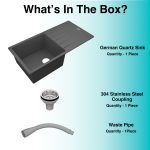 German Quartz Single Bowl Kitchen Sink with Drain Board - Slate (36" x 18" x 9") - box contents