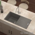 German Quartz Single Bowl Kitchen Sink with Drain Board - Slate (36" x 18" x 9") - lifestyle
