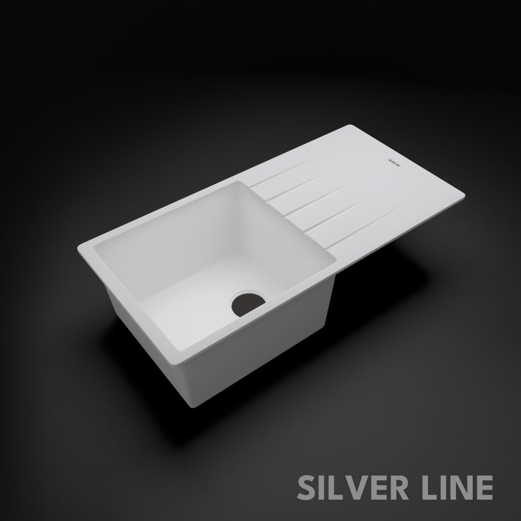 German Quartz Single Bowl Kitchen Sink with Drain Board - Snow White (36" x 18" x 9") - main product image
