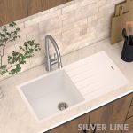 German Quartz Single Bowl Kitchen Sink with Drain Board - Snow White (36" x 18" x 9") - lifestyle