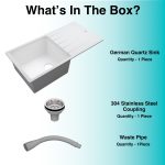 German Quartz Single Bowl Kitchen Sink with Drain Board - Snow White (36" x 18" x 9") - box contents