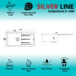 German Quartz Single Bowl Kitchen Sink with Drain Board - Snow White (36" x 18" x 9") - technical drawing
