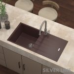 German Quartz Single Bowl Kitchen Sink with Drain Board - Coffee (40" x 20" x 9") - lifestyle