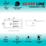 German Quartz Single Bowl Kitchen Sink with Drain Board - Snow White (40" x 20" x 9") - product view