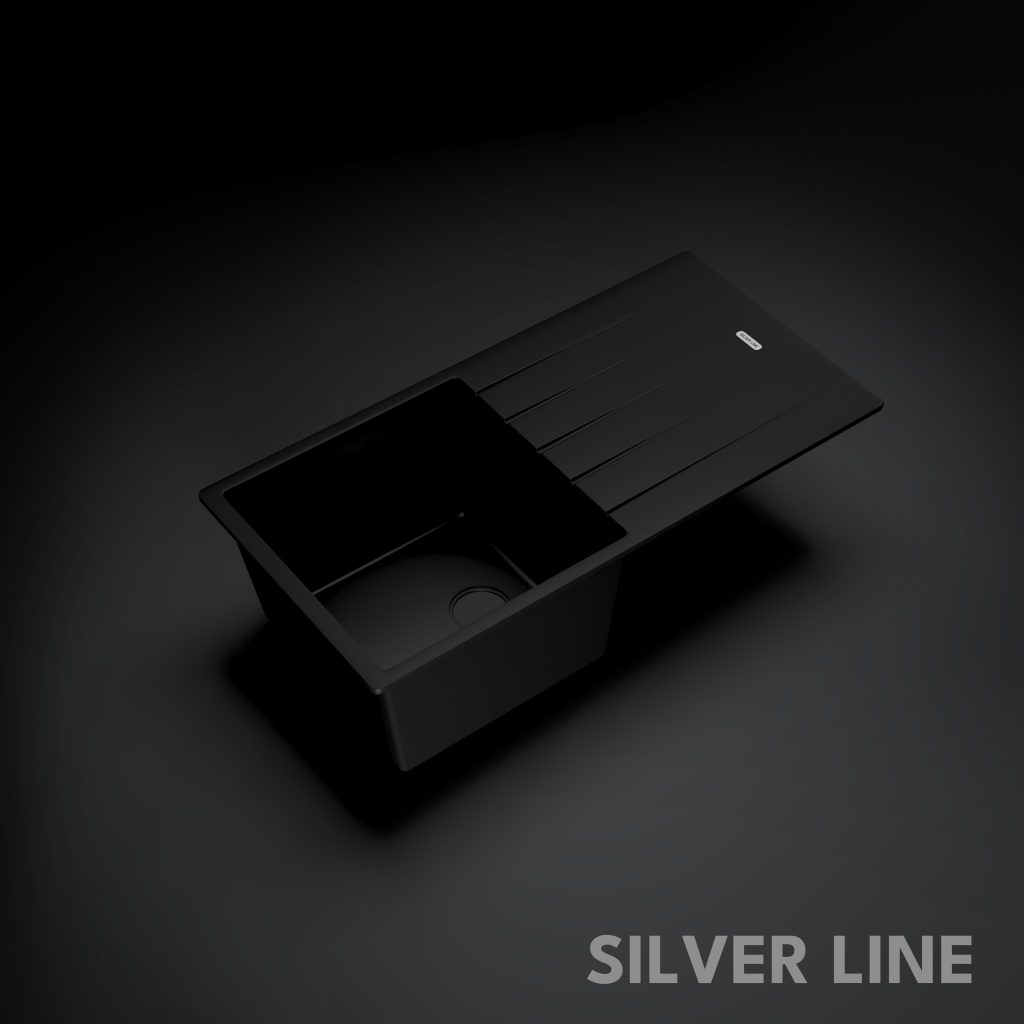 German Quartz Single Bowl Kitchen Sink with Drain Board - Midnight Black (40" x 20" x 9") - main product image