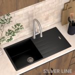 German Quartz Single Bowl Kitchen Sink with Drain Board - Midnight Black (40" x 20" x 9") - lifestyle
