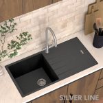 German Quartz Single Bowl Kitchen Sink with Drain Board - Starry Night (40" x 20" x 9") - lifestyle
