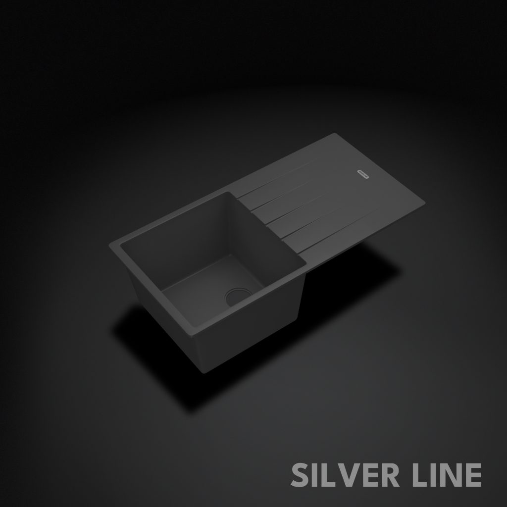 German Quartz Single Bowl Kitchen Sink with Drain Board - Slate (40" x 20" x 9") - main product image