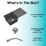 German Quartz Single Bowl Kitchen Sink with Drain Board - Slate (40" x 20" x 9") - box contents