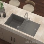 German Quartz Single Bowl Kitchen Sink with Drain Board - Slate (40" x 20" x 9") - lifestyle